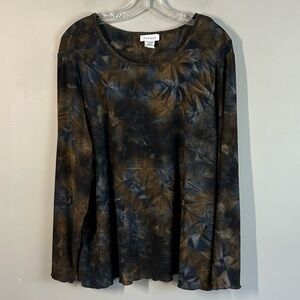 Avenue Black and Brown Tie-Dye Long Sleeve Top